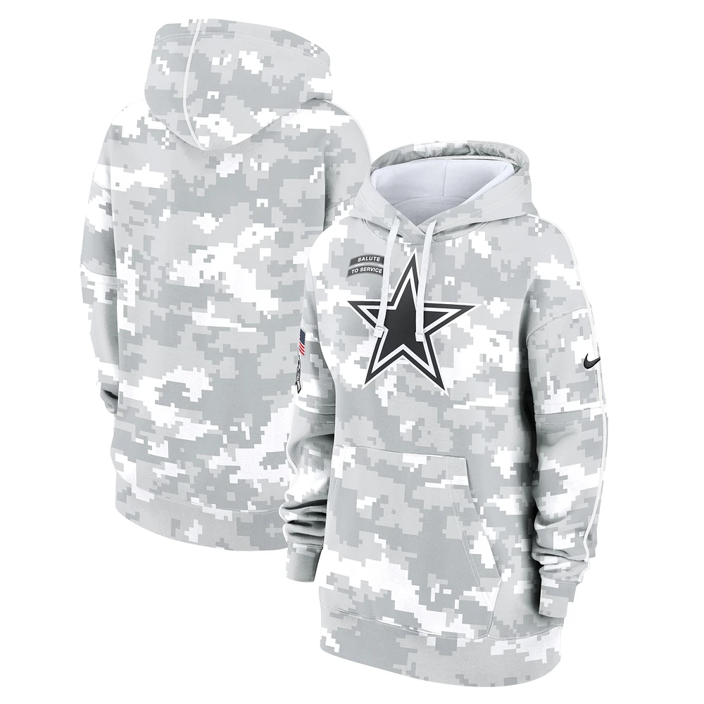 Women's Nike Arctic Camo Dallas Cowboys 2024 Salute To Service Club Fleece Oversized Pullover Hoodie