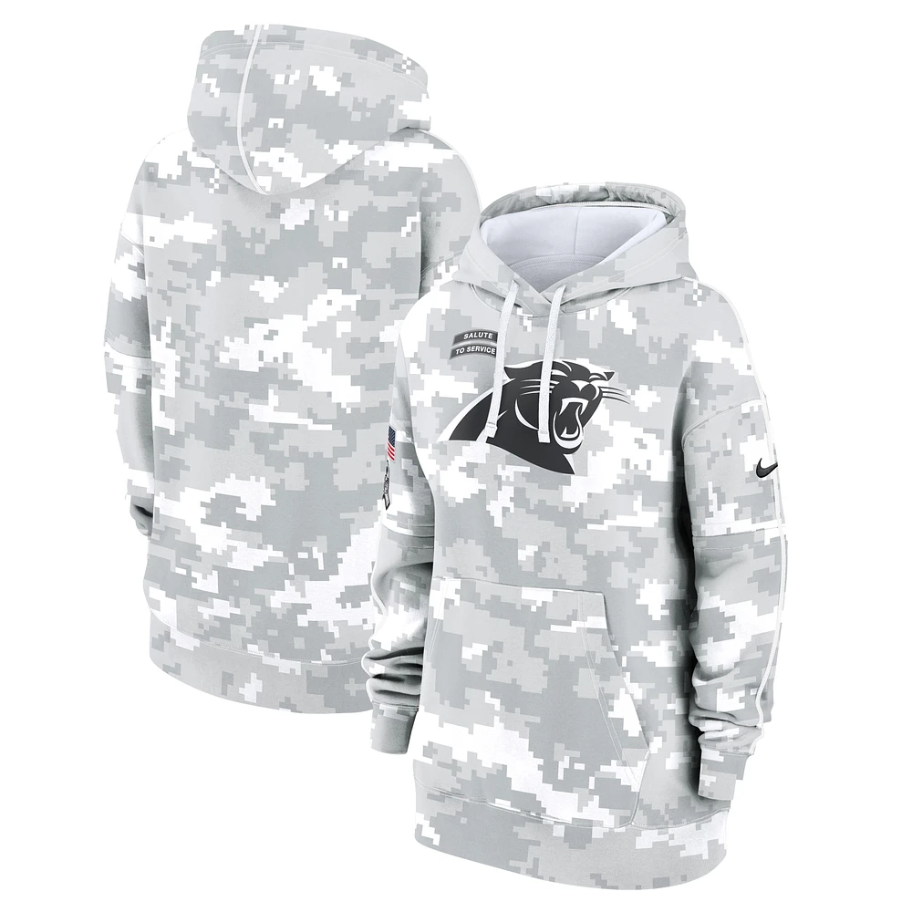 Women's Nike Arctic Camo Carolina Panthers 2024 Salute To Service Club Fleece Oversized Pullover Hoodie