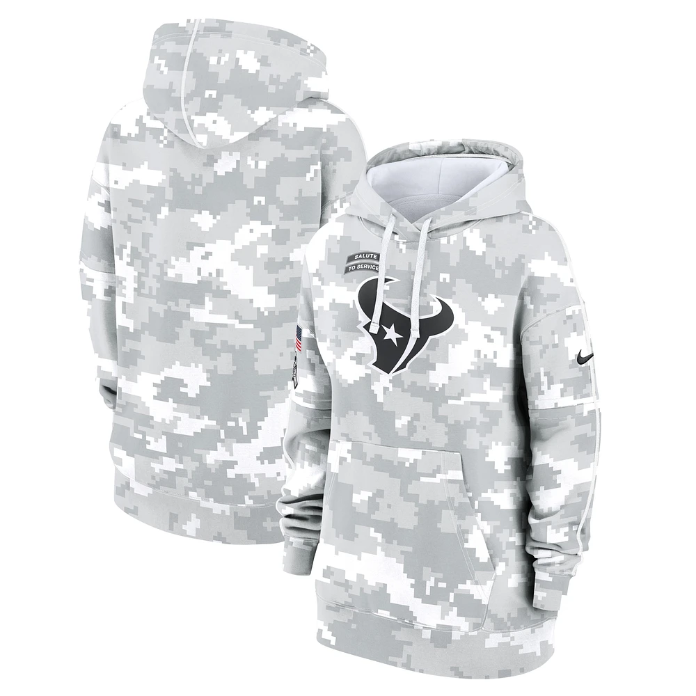 Women's Nike Arctic Camo Houston Texans 2024 Salute To Service Club Fleece Oversized Pullover Hoodie