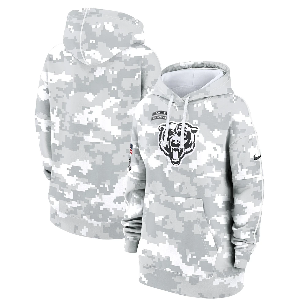 Women's Nike Arctic Camo Chicago Bears 2024 Salute To Service Club Fleece Oversized Pullover Hoodie