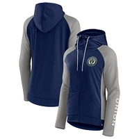 Women's Fanatics Navy/Gray Philadelphia Union Iconic Raglan Full-Zip Hoodie