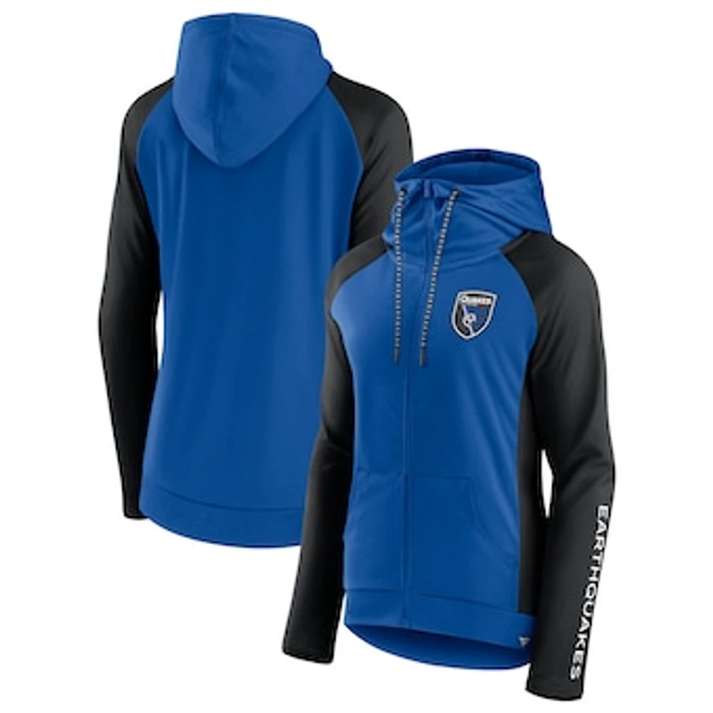 Women's Fanatics Blue/Black San Jose Earthquakes Iconic Raglan Full-Zip Hoodie