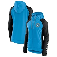 Women's Fanatics Blue/Black Charlotte FC Iconic Raglan Full-Zip Hoodie