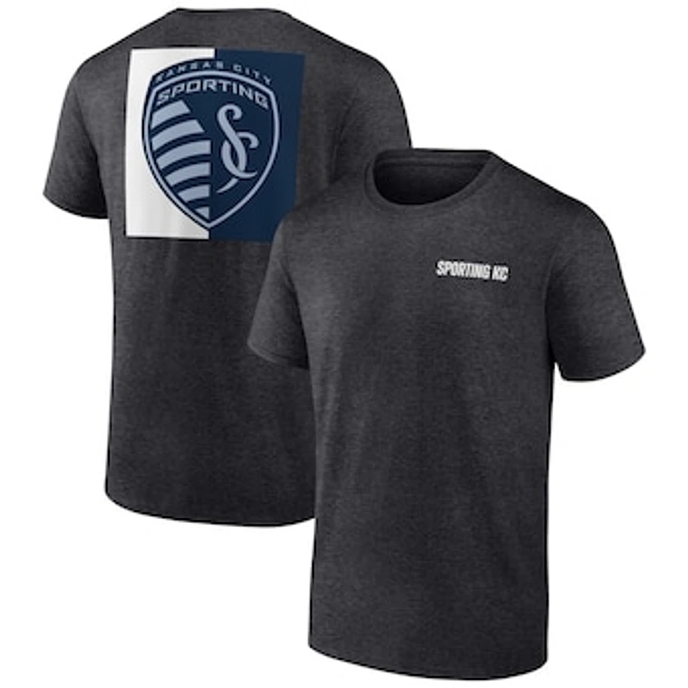 Men's Fanatics Heather Charcoal Sporting Kansas City Iconic Blocked-Out T-Shirt