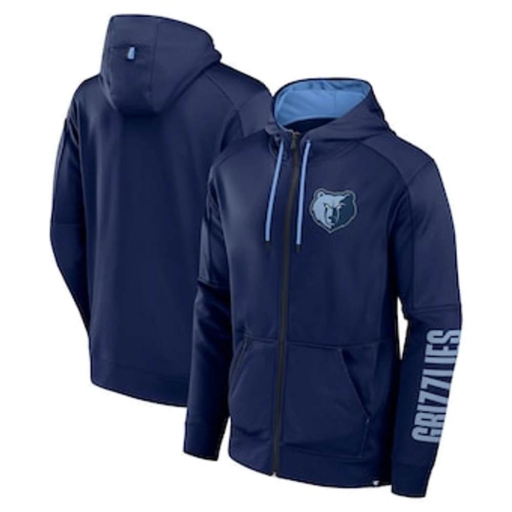 Men's Fanatics  Navy Memphis Grizzlies Baller Defender Performance Full-Zip Hoodie