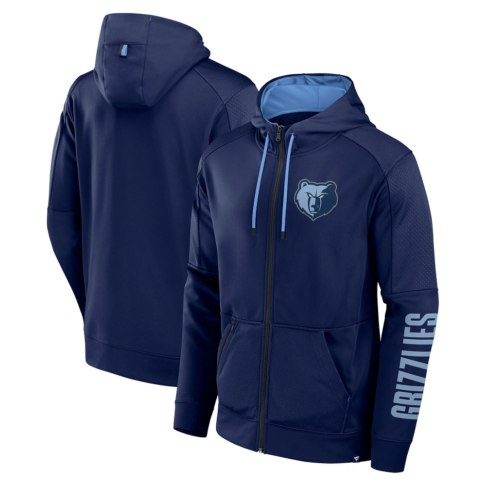 Men's Fanatics  Navy Memphis Grizzlies Baller Defender Performance Full-Zip Hoodie