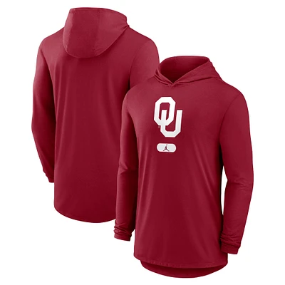 Men's Jordan Brand Crimson Oklahoma Sooners Lightweight Performance Long Sleeve Hoodie T-Shirt