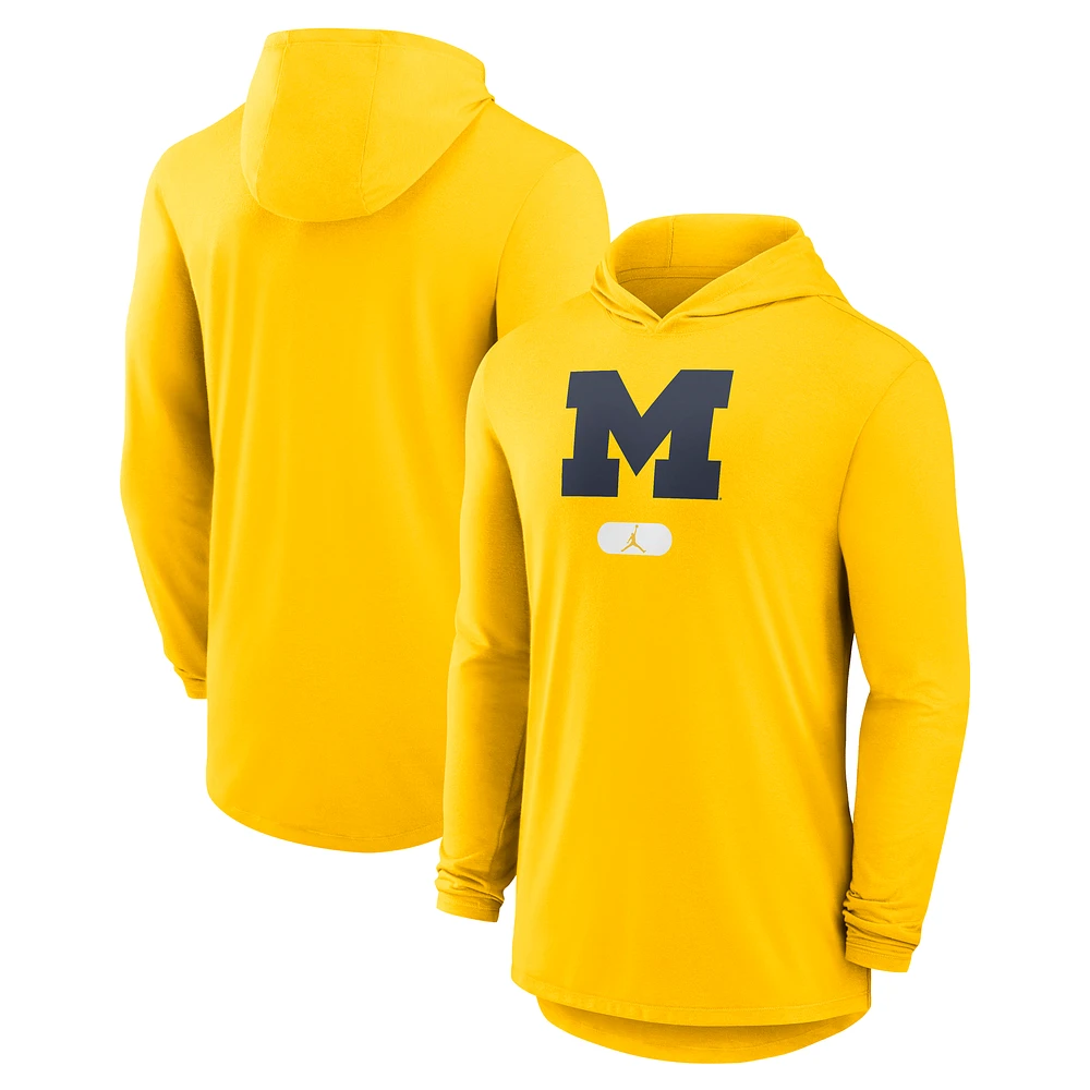 Men's Jordan Brand Maize Michigan Wolverines Lightweight Performance Long Sleeve Hoodie T-Shirt