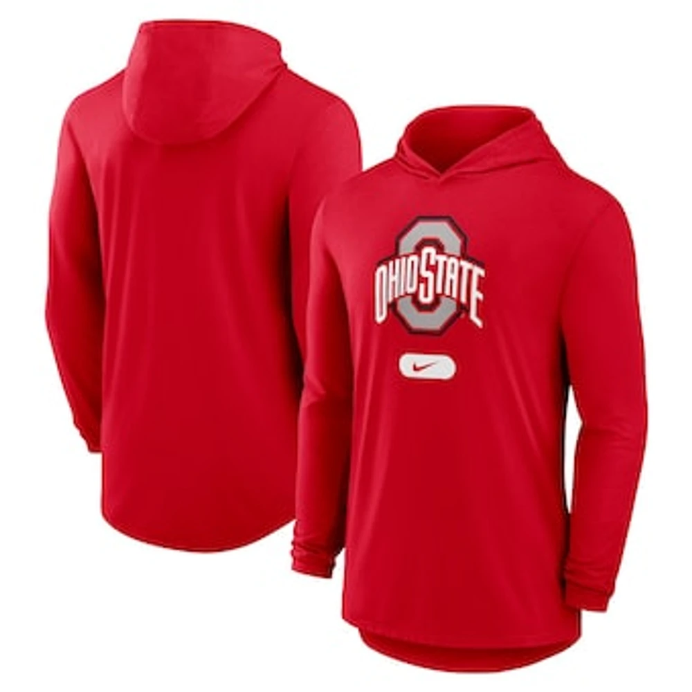 Men's Nike Scarlet Ohio State Buckeyes Lightweight Performance Long Sleeve Hoodie T-Shirt