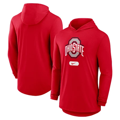 Men's Nike Scarlet Ohio State Buckeyes Lightweight Performance Long Sleeve Hoodie T-Shirt