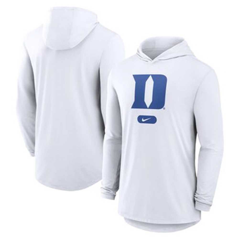 Men's Nike White Duke Blue Devils Lightweight Performance Long Sleeve Hoodie T-Shirt