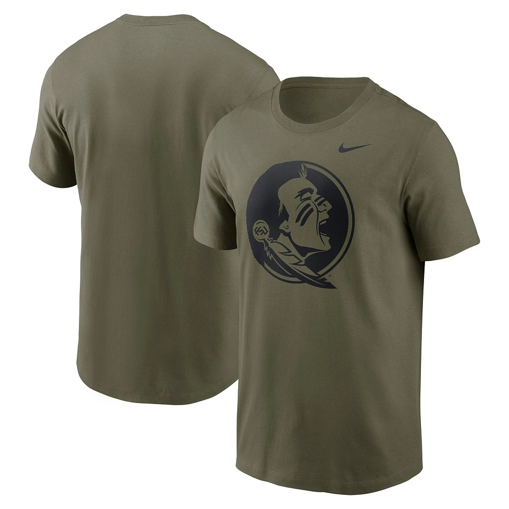 Men's Nike Olive Florida State Seminoles 2024 Military Appreciation Tonal Logo Performance T-Shirt