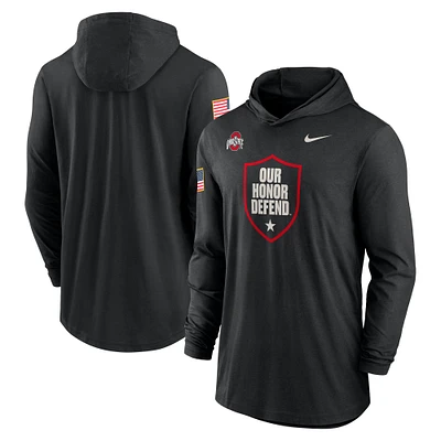 Men's Nike Black Ohio State Buckeyes 2024 Military Appreciation Performance Long Sleeve Hoodie T-Shirt