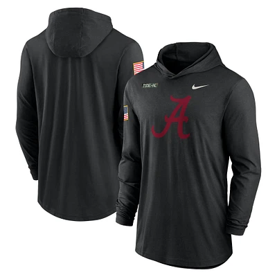 Men's Nike Black Alabama Crimson Tide 2024 Military Appreciation Performance Long Sleeve Hoodie T-Shirt