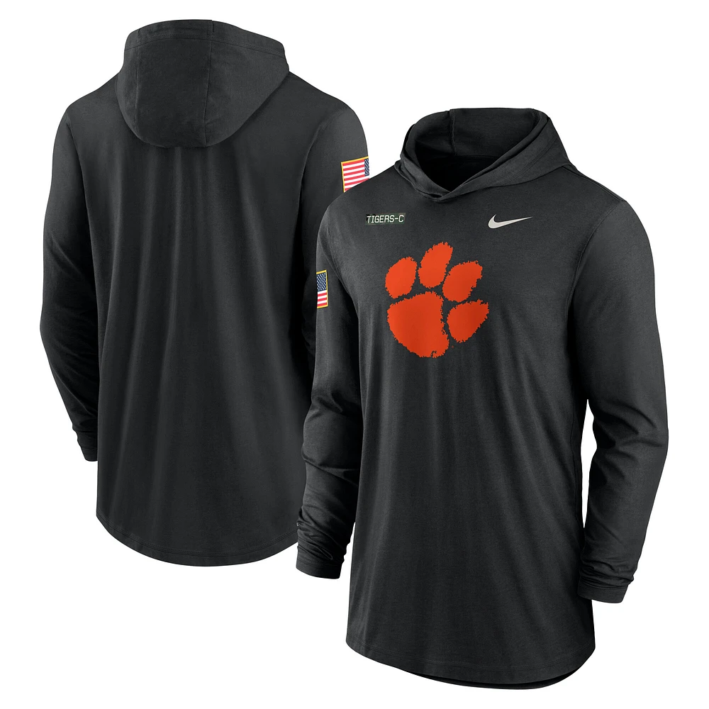 Men's Nike Black Clemson Tigers 2024 Military Appreciation Performance Long Sleeve Hoodie T-Shirt