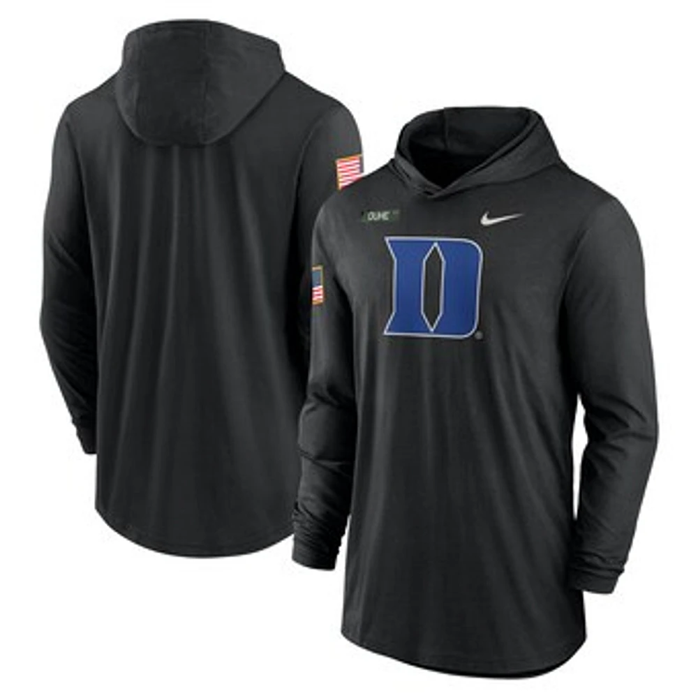 Men's Nike Black Duke Blue Devils 2024 Military Appreciation Performance Long Sleeve Hoodie T-Shirt