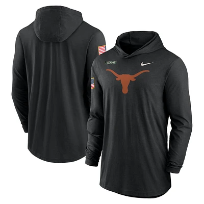 Men's Nike Black Texas Longhorns 2024 Military Appreciation Performance Long Sleeve Hoodie T-Shirt