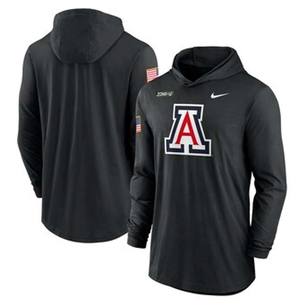 Men's Nike Black Arizona Wildcats 2024 Military Appreciation Performance Long Sleeve Hoodie T-Shirt