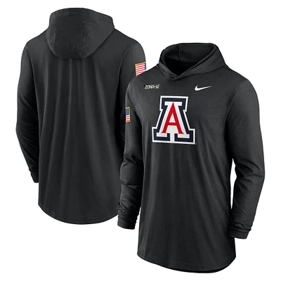 Men's Nike Black Arizona Wildcats 2024 Military Appreciation Performance Long Sleeve Hoodie T-Shirt