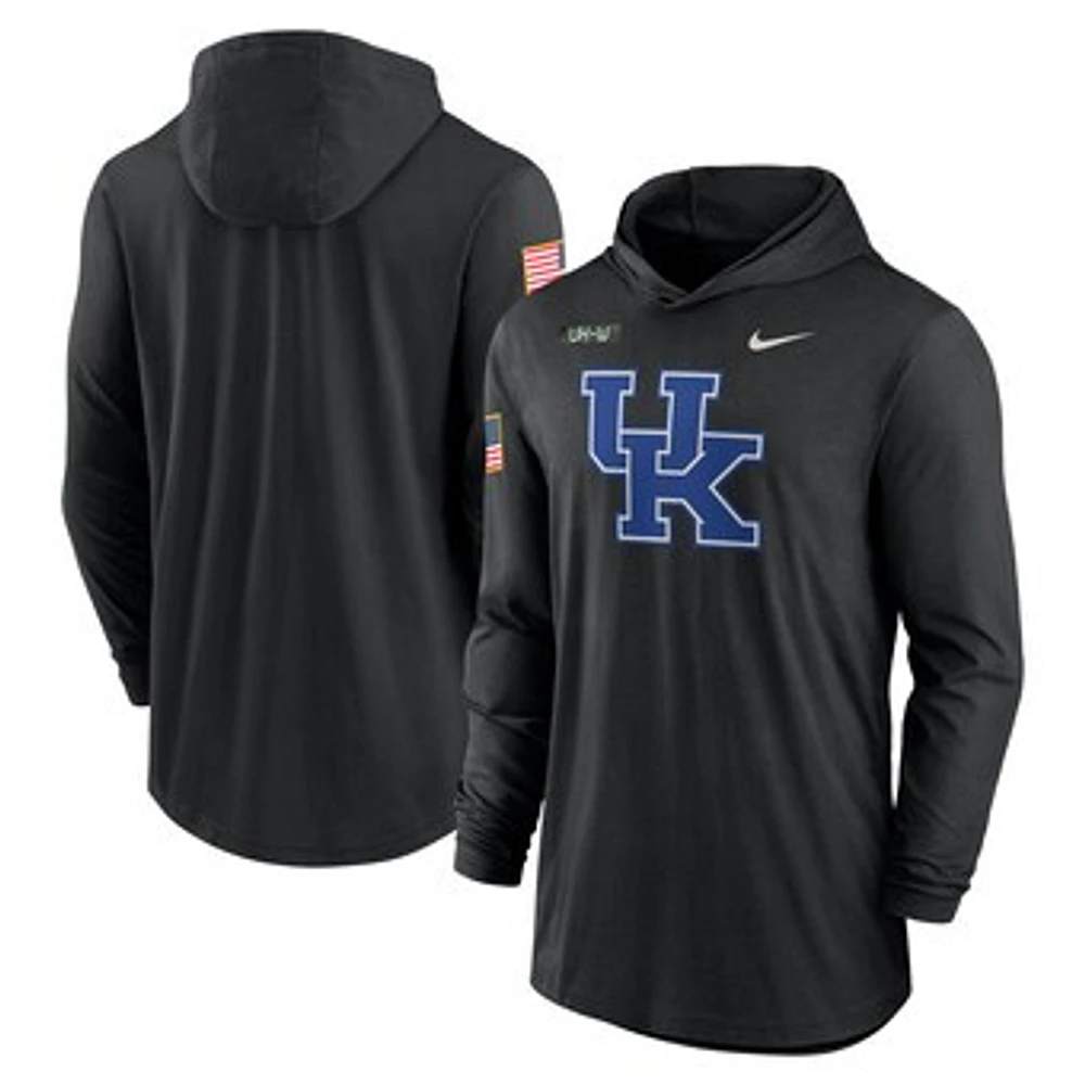 Men's Nike Black Kentucky Wildcats 2024 Military Appreciation Performance Long Sleeve Hoodie T-Shirt