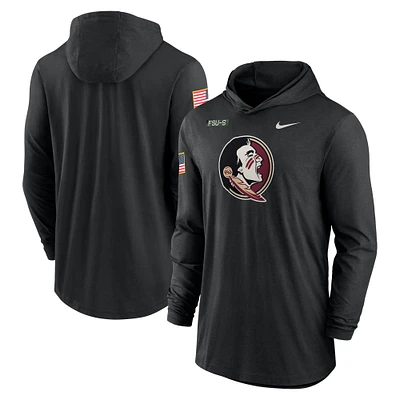 Men's Nike Black Florida State Seminoles 2024 Military Appreciation Performance Long Sleeve Hoodie T-Shirt