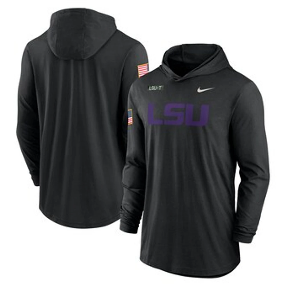 Men's Nike Black LSU Tigers 2024 Military Appreciation Performance Long Sleeve Hoodie T-Shirt