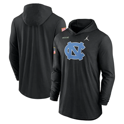 Men's Jordan Brand Black North Carolina Tar Heels 2024 Military Appreciation Performance Long Sleeve Hoodie T-Shirt