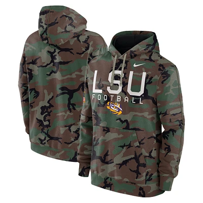 Men's Nike  Camo LSU Tigers 2024 Military Appreciation Club Fleece Pullover Hoodie