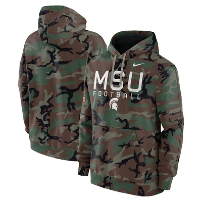 Men's Nike  Camo Michigan State Spartans 2024 Military Appreciation Club Fleece Pullover Hoodie