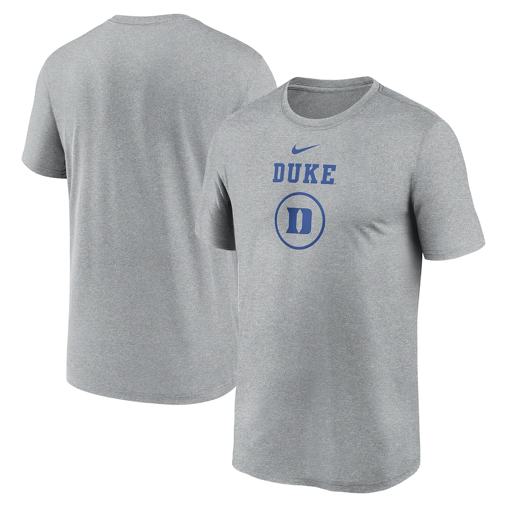 Men's Nike Heather Gray Duke Blue Devils On-Court Basketball Legend Practice Performance T-Shirt