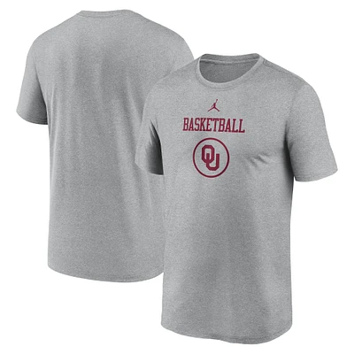 Men's Jordan Brand Heather Gray Oklahoma Sooners On-Court Basketball Legend Practice Performance T-Shirt