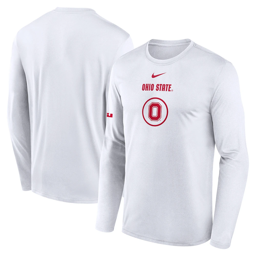 Men's Nike White Ohio State Buckeyes 2024 On-Court Basketball Practice Legend Performance Long Sleeve T-Shirt