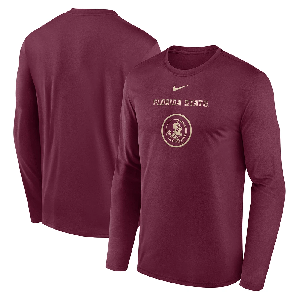 Men's Nike Garnet Florida State Seminoles 2024 On-Court Basketball Practice Legend Performance Long Sleeve T-Shirt