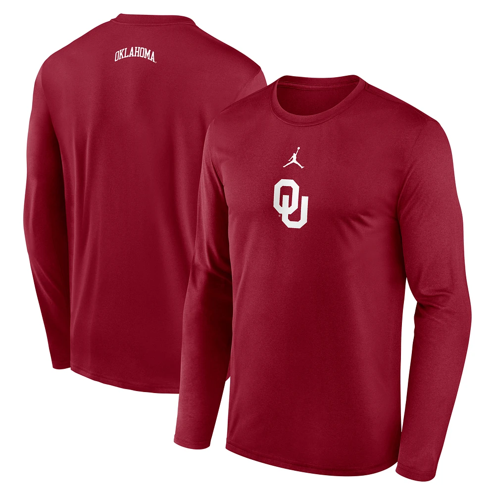 Men's Jordan Brand Crimson Oklahoma Sooners On-Court Basketball Shootaround Performance Long Sleeve T-Shirt