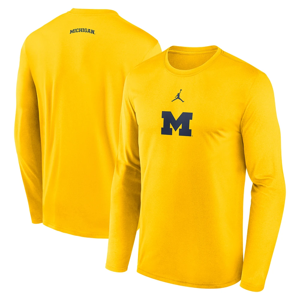 Men's Jordan Brand Maize Michigan Wolverines On-Court Basketball Shootaround Performance Long Sleeve T-Shirt