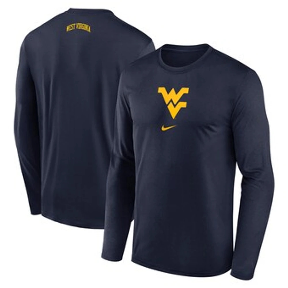 Men's Nike Navy West Virginia Mountaineers On-Court Basketball Shootaround Performance Long Sleeve T-Shirt