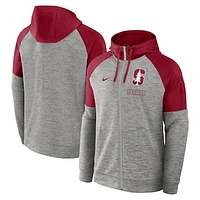 Men's Nike Heather Gray Stanford Cardinal Fitness Raglan Performance Full-Zip Hoodie