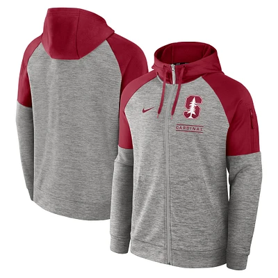 Men's Nike Heather Gray Stanford Cardinal Fitness Raglan Performance Full-Zip Hoodie