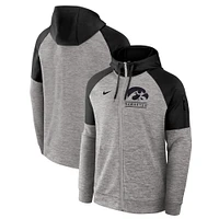 Men's Nike Heather Gray Iowa Hawkeyes Fitness Raglan Performance Full-Zip Hoodie