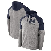 Men's Jordan Brand Heather Gray Michigan Wolverines Fitness Raglan Performance Full-Zip Hoodie