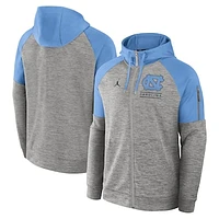 Men's Jordan Brand Heather Gray North Carolina Tar Heels Fitness Raglan Performance Full-Zip Hoodie