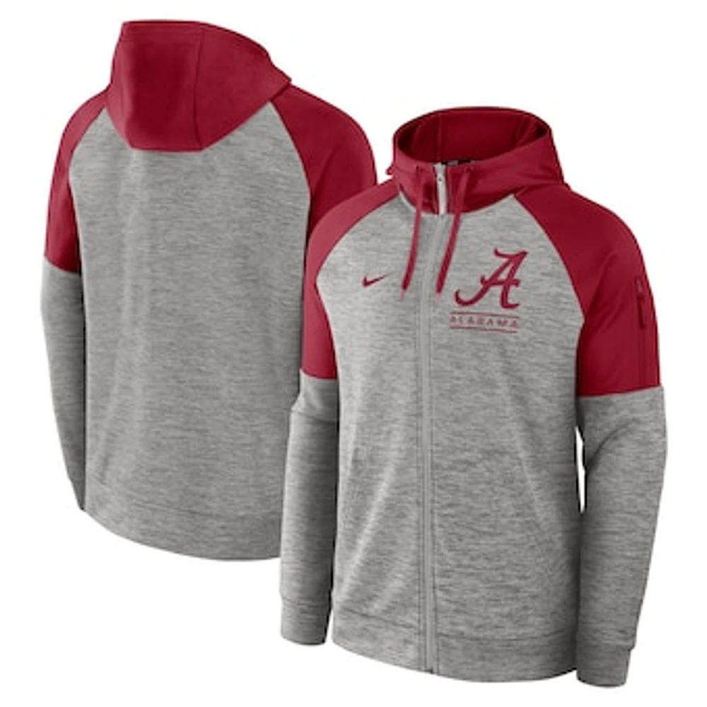 Men's Nike Heather Gray Alabama Crimson Tide Fitness Raglan Performance Full-Zip Hoodie