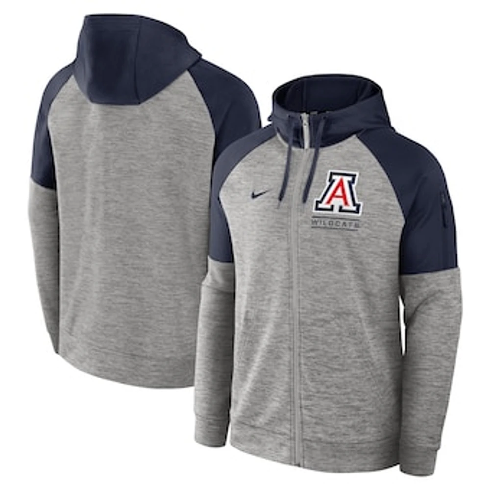 Men's Nike Heather Gray Arizona Wildcats Fitness Raglan Performance Full-Zip Hoodie