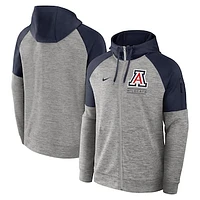 Men's Nike Heather Gray Arizona Wildcats Fitness Raglan Performance Full-Zip Hoodie