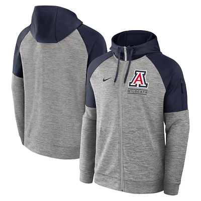 Men's Nike Heather Gray Arizona Wildcats Fitness Raglan Performance Full-Zip Hoodie