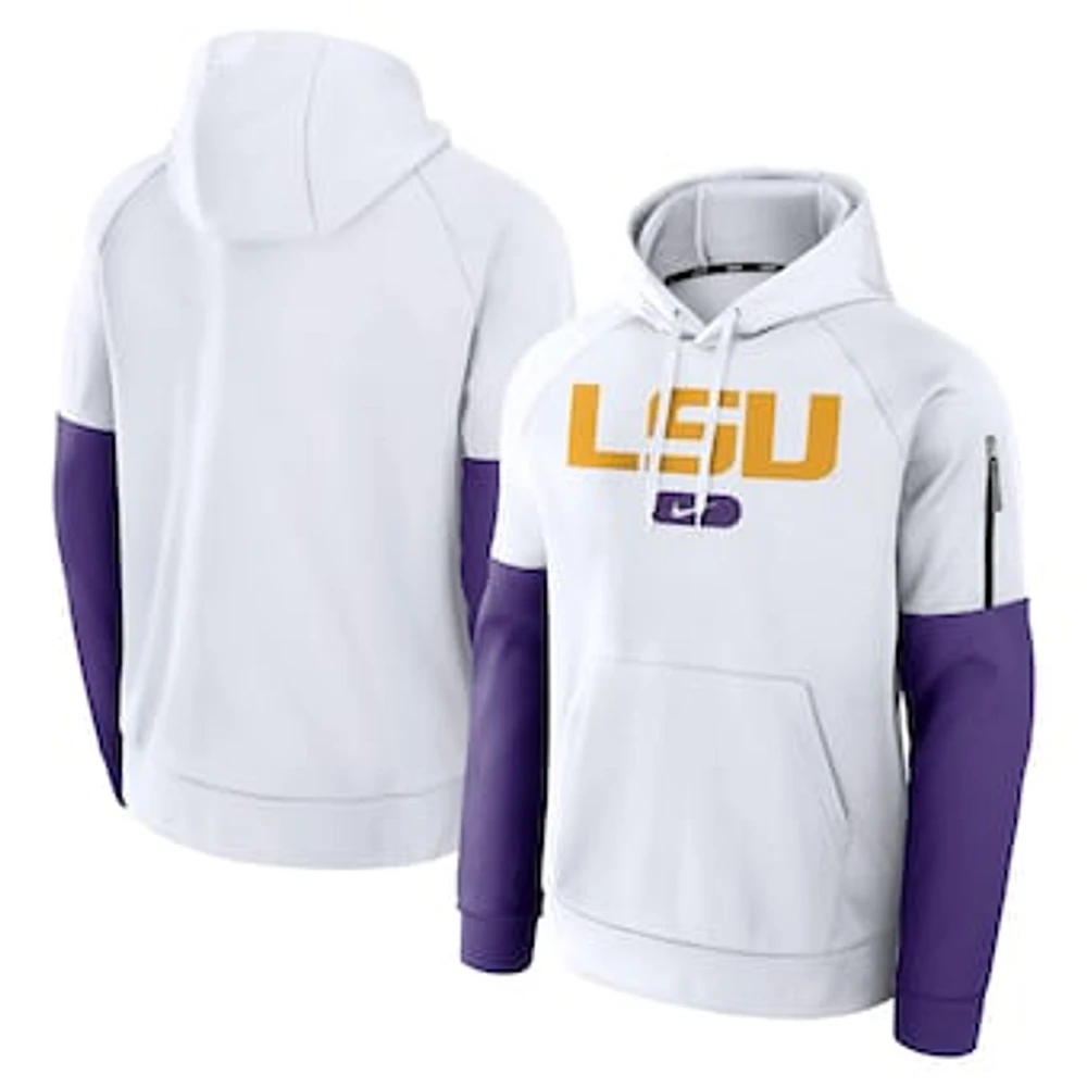 Men's Nike White LSU Tigers Fitness Raglan Performance Pullover Hoodie