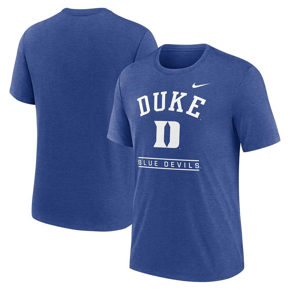 Men's Nike Royal Duke Blue Devils Arch Over Logo Tri-Blend T-Shirt