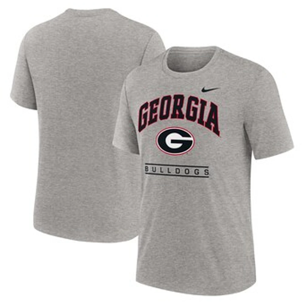 Men's Nike Heather Gray Georgia Bulldogs Arch Over Logo Tri-Blend T-Shirt