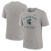 Men's Nike Heather Gray Michigan State Spartans Arch Over Logo Tri-Blend T-Shirt