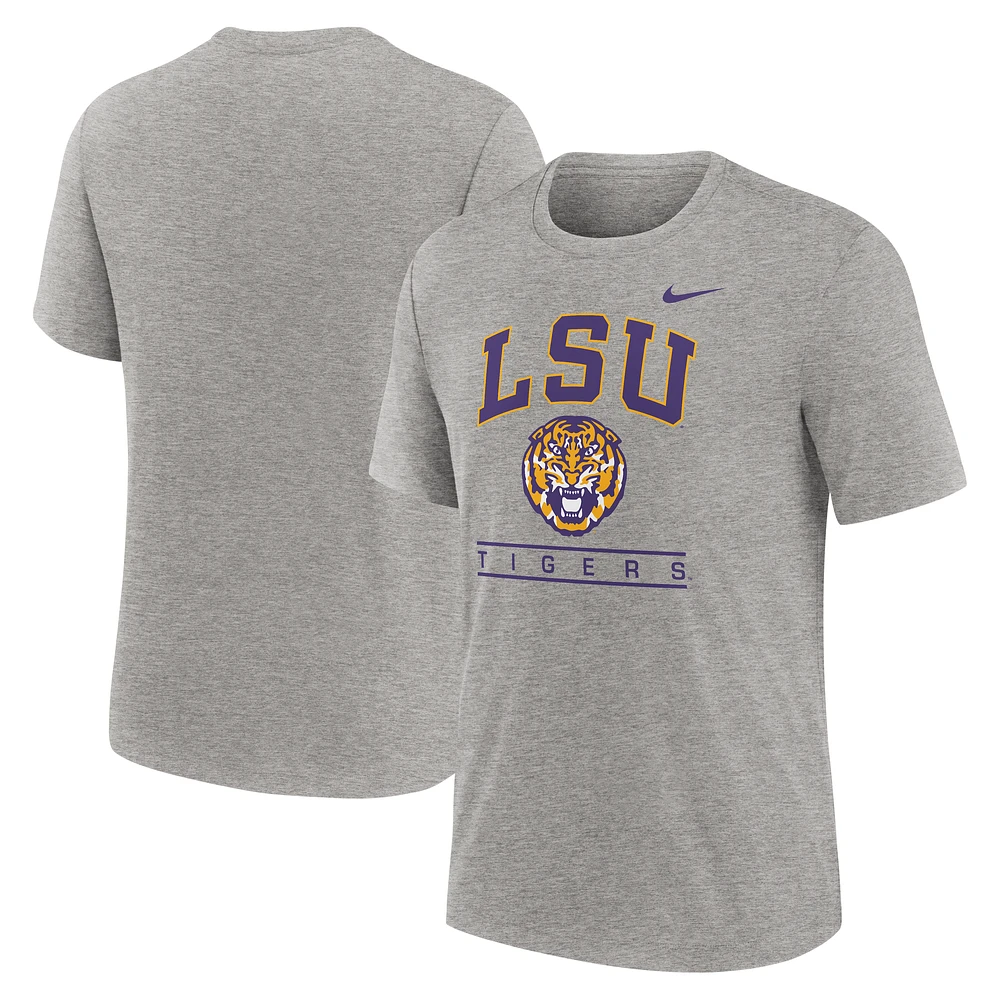 Men's Nike Heather Gray LSU Tigers Arch Over Logo Tri-Blend T-Shirt